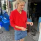 The red Stockholm Sweater V-Neck is knitted in Tynn Silk Mohair by Sandnes Garn in the color 4008 Poppy. The color is discontinued and the closest match in our selection is the color 4018 Scarlet Red.